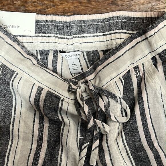 CALVIN KLEIN Gray Ivory Light Pink Stripe Hi Waist Shorts tie front/cuff hem 4 - Picture 7 of 16